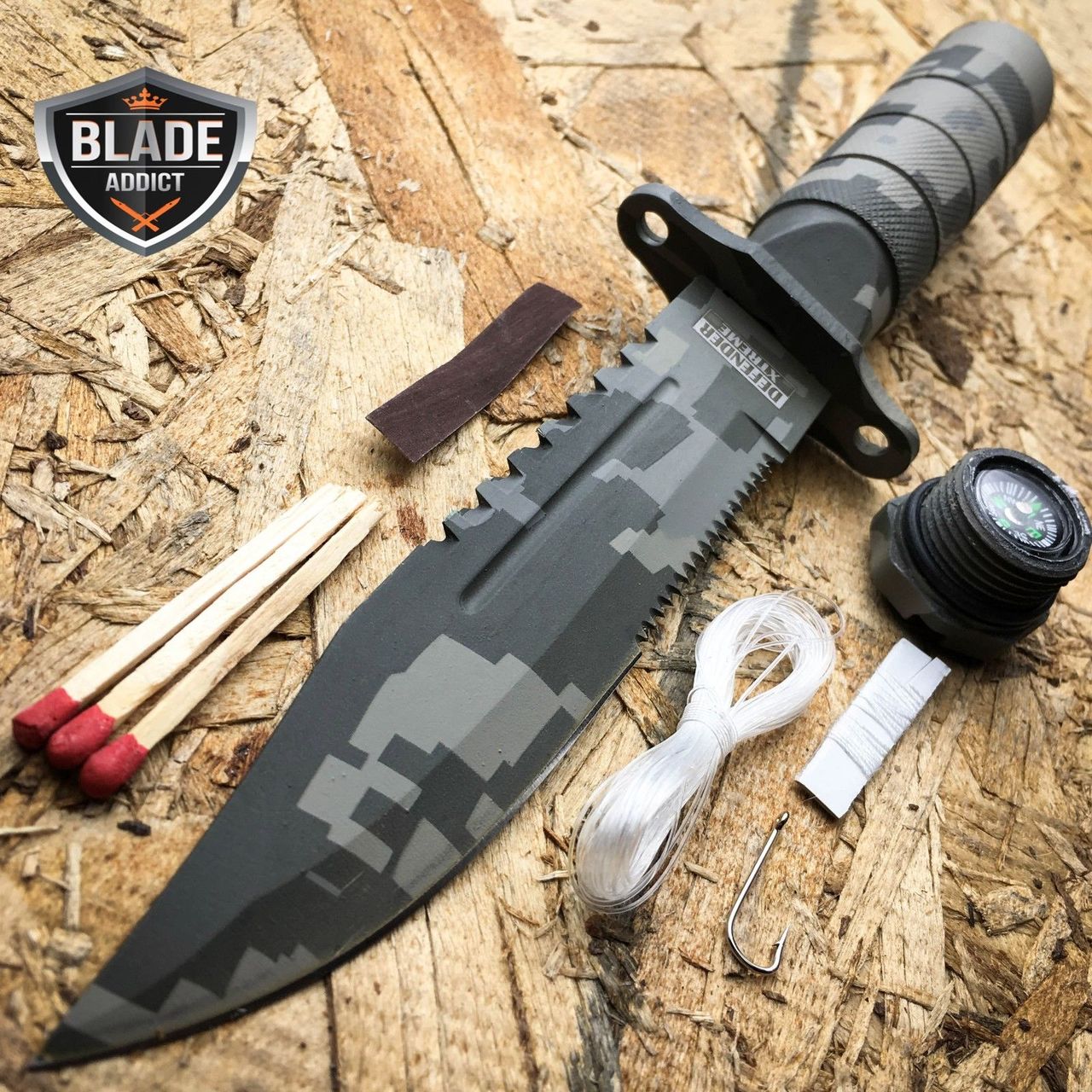 8.5″ Military Camo Tactical Fishing Hunting Knife Survival Kit Blade w/ Sheath