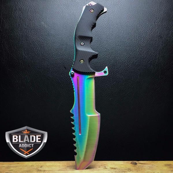 3 PC Rainbow Fade Tactical Hunting Fixed Blade Knife Karambit Set Wrench Tool