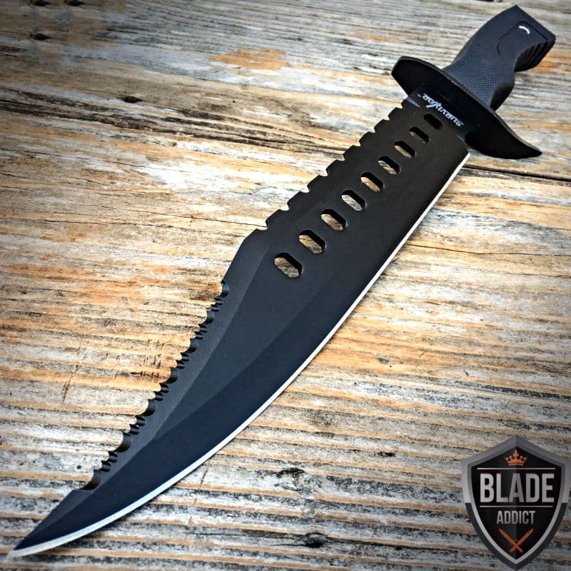 17" Tactical Hunting Rambo Full Tang Fixed Blade Knife Machete Bowie w/ Sheath