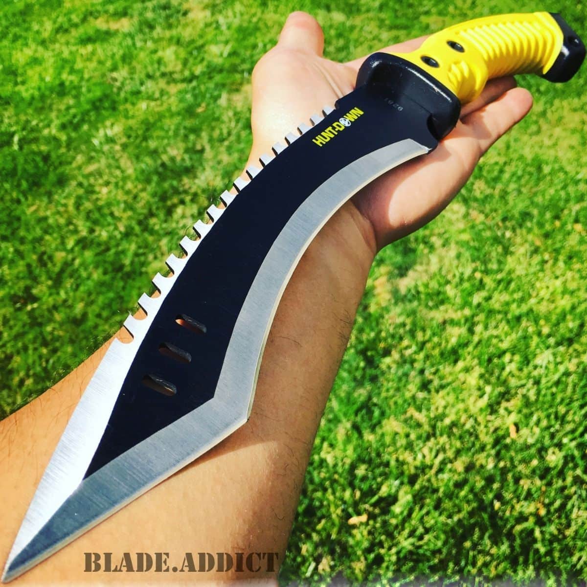 16″ TACTICAL HUNTING SURVIVAL RAMBO FIXED BLADE MACHETE KNIFE Camping Axe Sword YELLOW