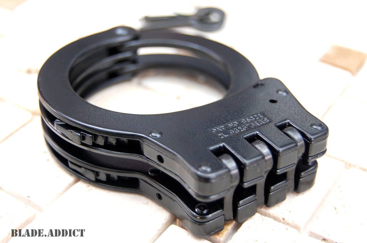 Professional Double Lock Black Steel Hinged Police Handcuffs w/ Keys Real EDC