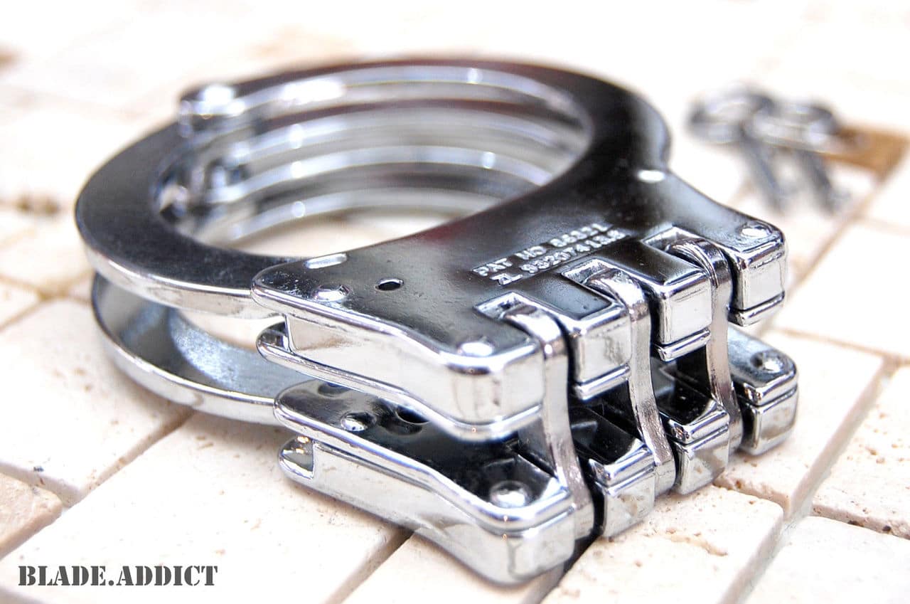 Professional Double Lock Chrome Steel Hinged Police Handcuffs w/ Keys Real EDC