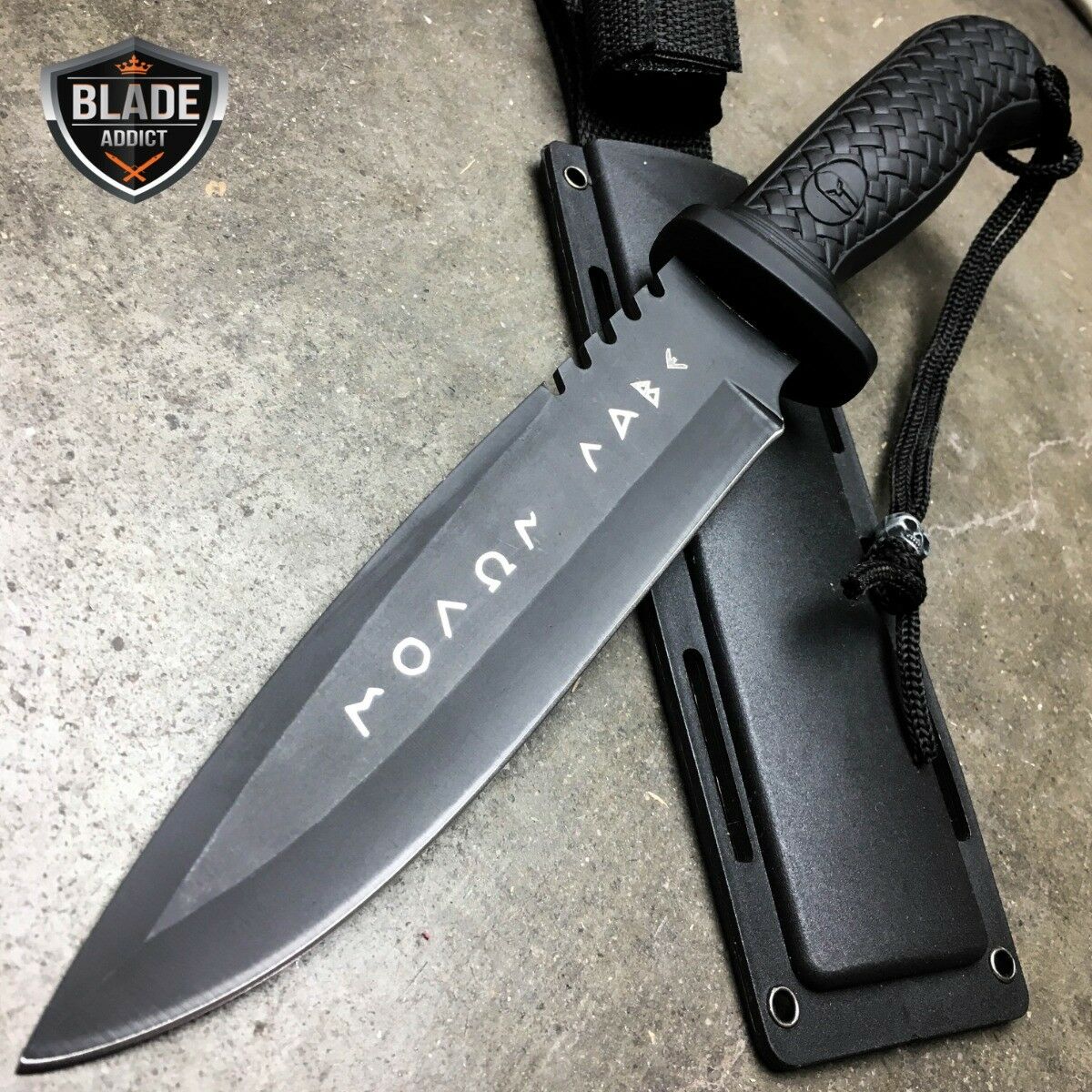 12″ TACTICAL SURVIVAL Rambo Hunting FIXED BLADE SPARTAN KNIFE Army Bowie BLACK