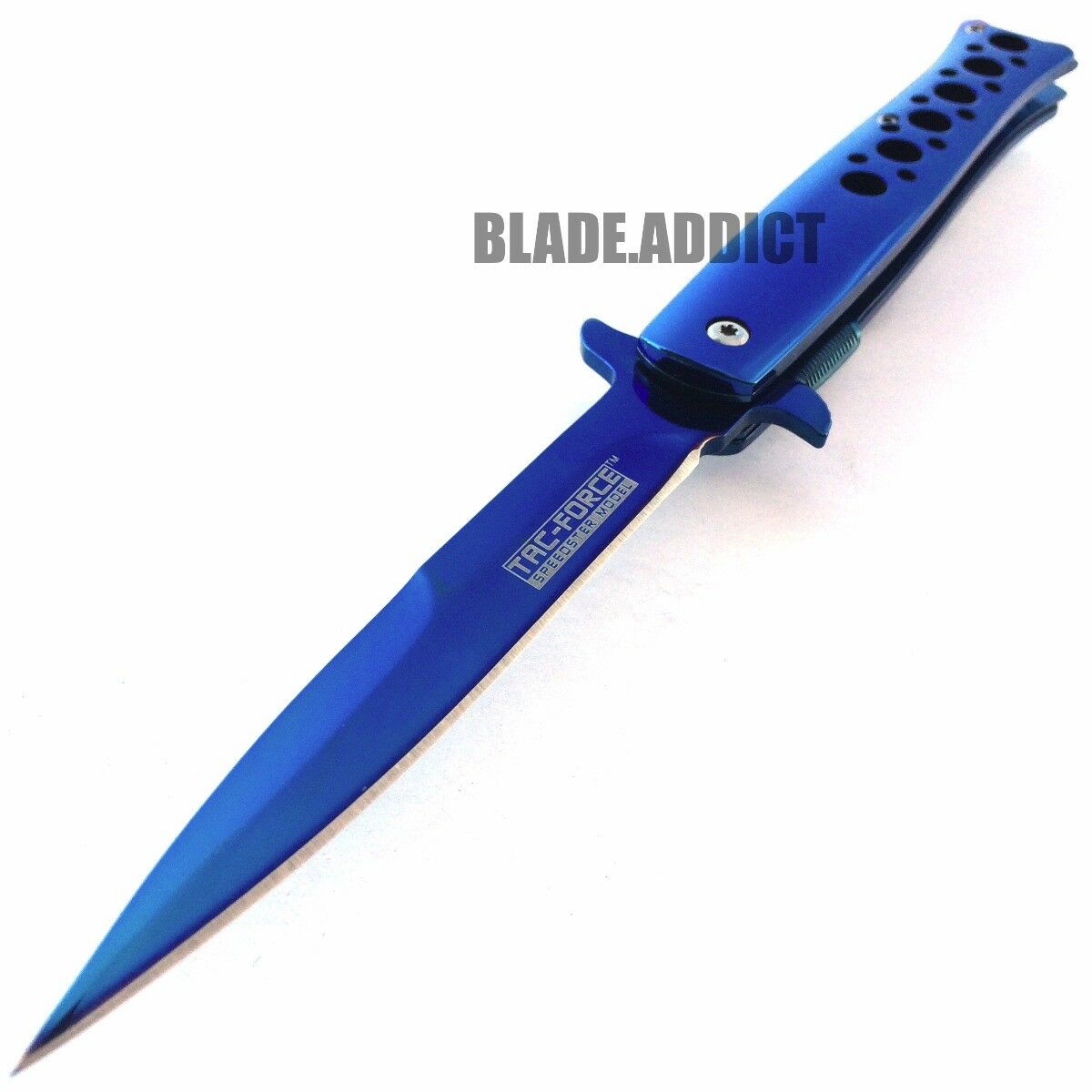 9" TAC FORCE BLUE TITANIUM STILETTO SPRING ASSISTED TACTICAL POCKET KNIFE EDC