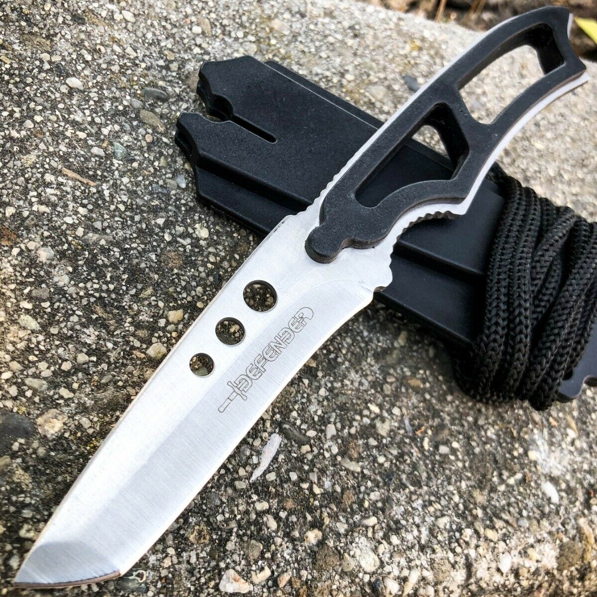 7″ Tactical Skinner Spear Fixed Blade Camping Neck Boot Knife w Sheath & Whistle