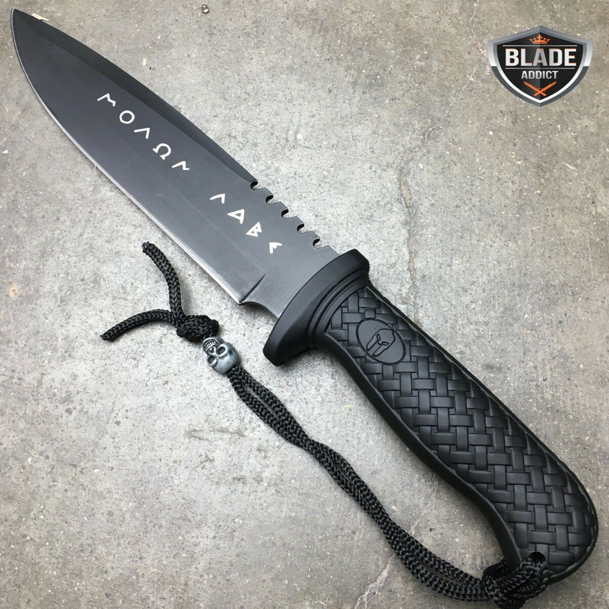 12" TACTICAL SURVIVAL Rambo Hunting FIXED BLADE SPARTAN KNIFE Army Bowie BLACK