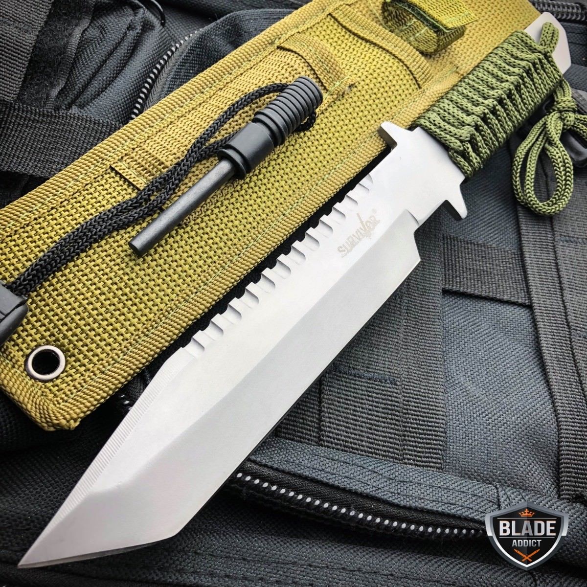 11" Military Hunting Tactical FIXED BLADE Knife Survival Bowie + Firestarter SET
