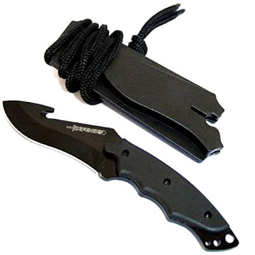 7" Tactical Skinner Gut Hook Spear Blade Neck Knife w/ Sheath & Whistle.