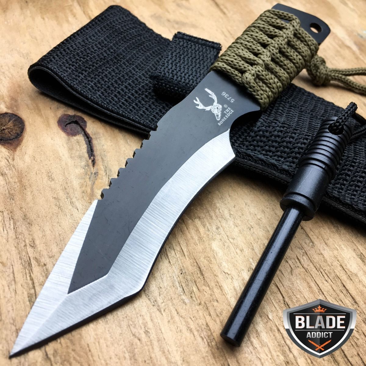 7" TACTICAL HUNTING SURVIVAL KNIFE w/ FIRESTARTER Combat Camping Bowie