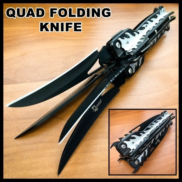 QUAD Blade Fantasy Cosplay Folding Open Pocket Knife Tactical Combat Dragon NEW