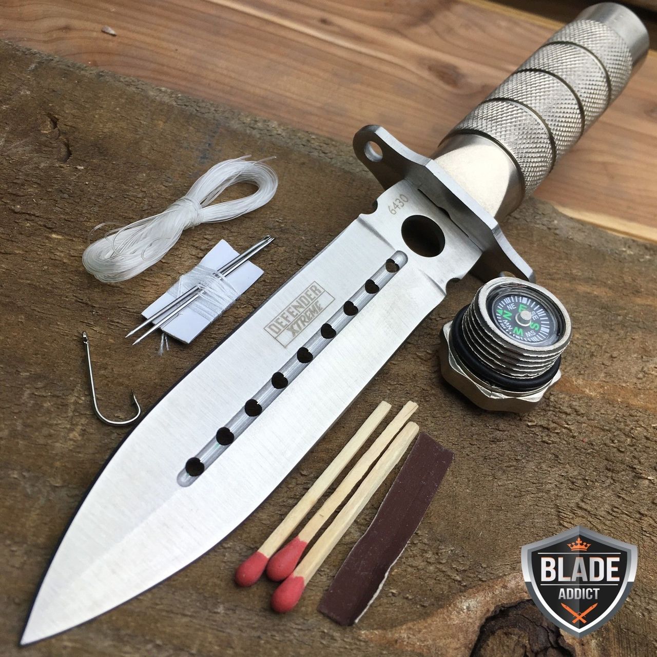 8" Tactical Fishing Hunting Survival Knife w/ Sheath Bowie Survival Kit Combat
