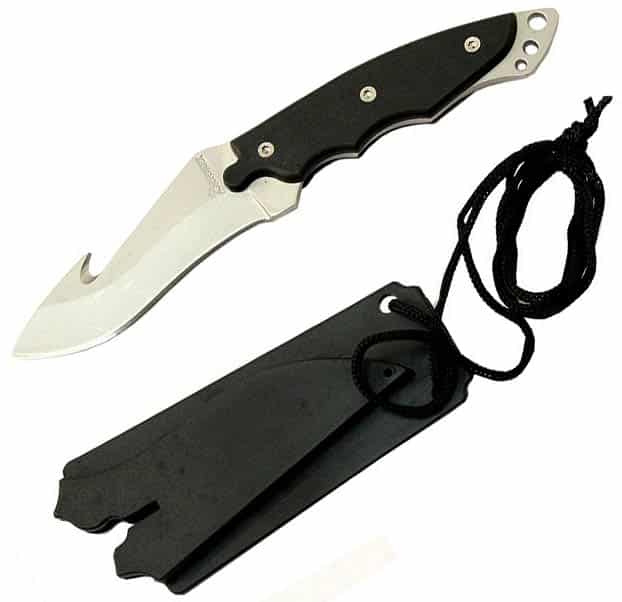7" Tactical Skinner Gut Hook Spear Blade Neck Knife w/ Sheath & Whistle