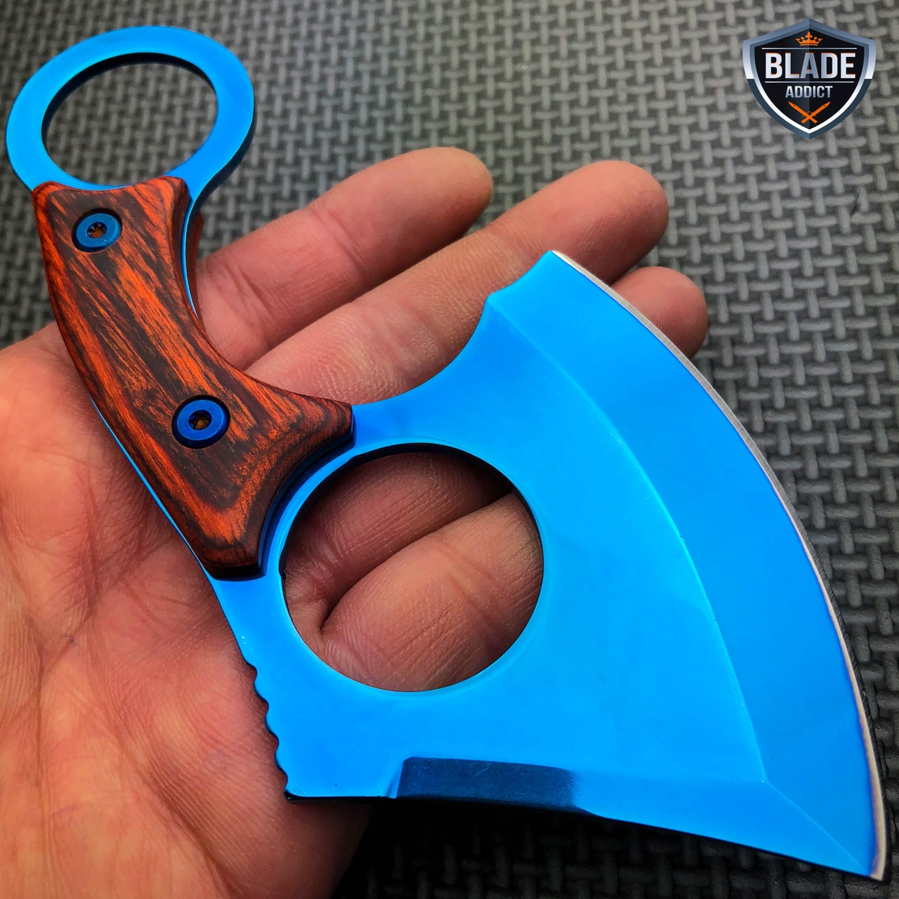 Straight Edge Fixed Blade BLUE Cleaver AXE TANTO Hunting Knife Karambit NEW