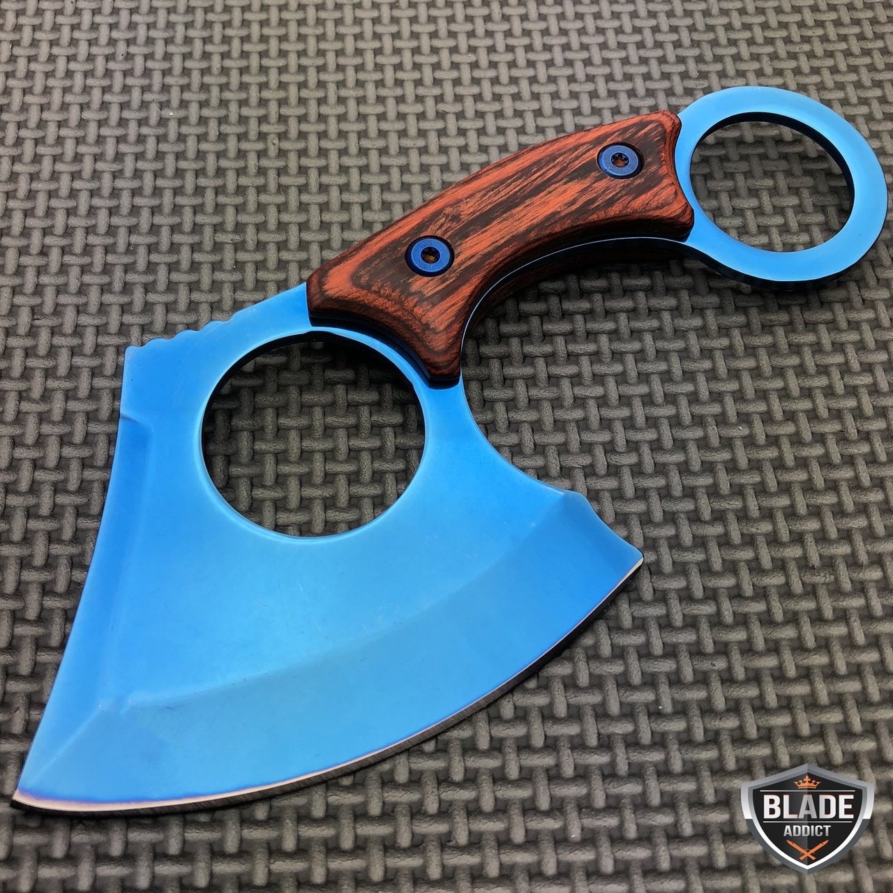Straight Edge Fixed Blade BLUE Cleaver AXE TANTO Hunting Knife Karambit NEW