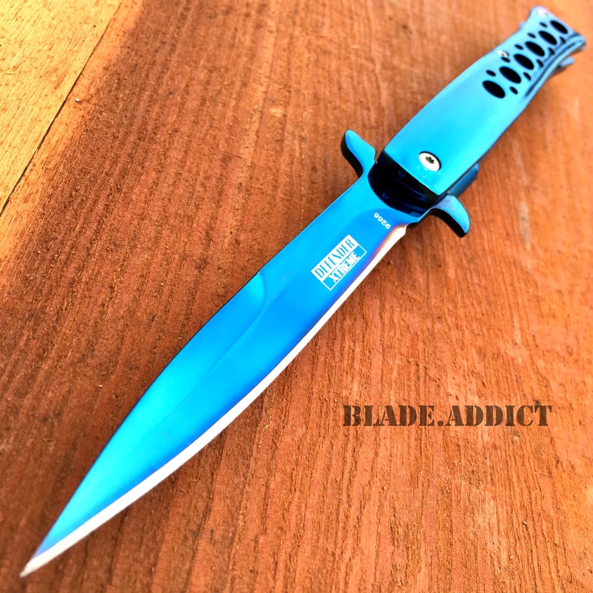 9″ XTREME BLUE TITANIUM STILETTO SPRING ASSISTED OPEN TACTICAL POCKET KNIFE EDC