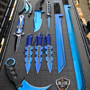 Elite Blue Tactical Set – Swords, Karambit, Throwing Knives, Pocket Knife, Balisong Trainer SET