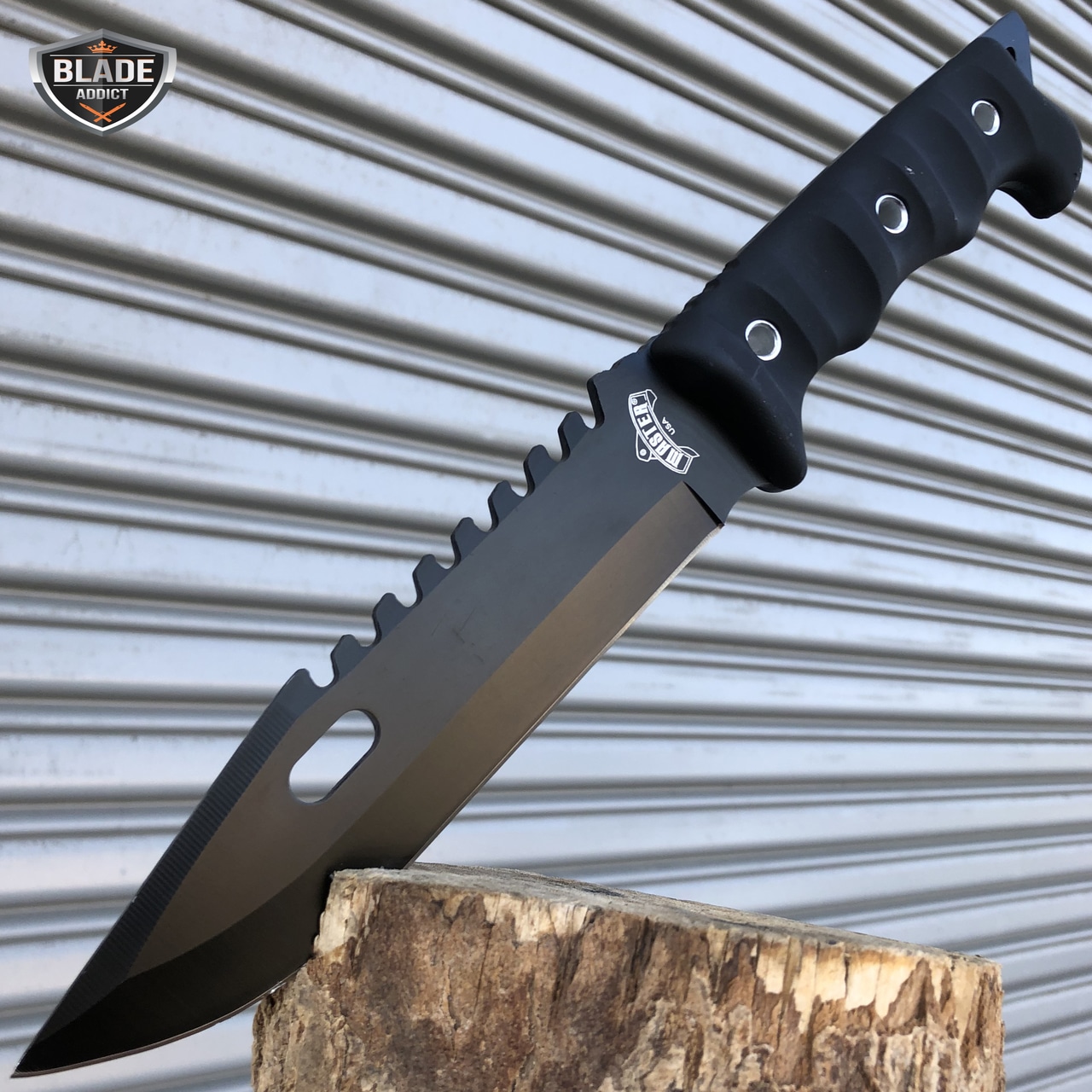 12″ TACTICAL SURVIVAL Rambo Full Tang FIXED BLADE KNIFE Hunting w/ SHEATH Black