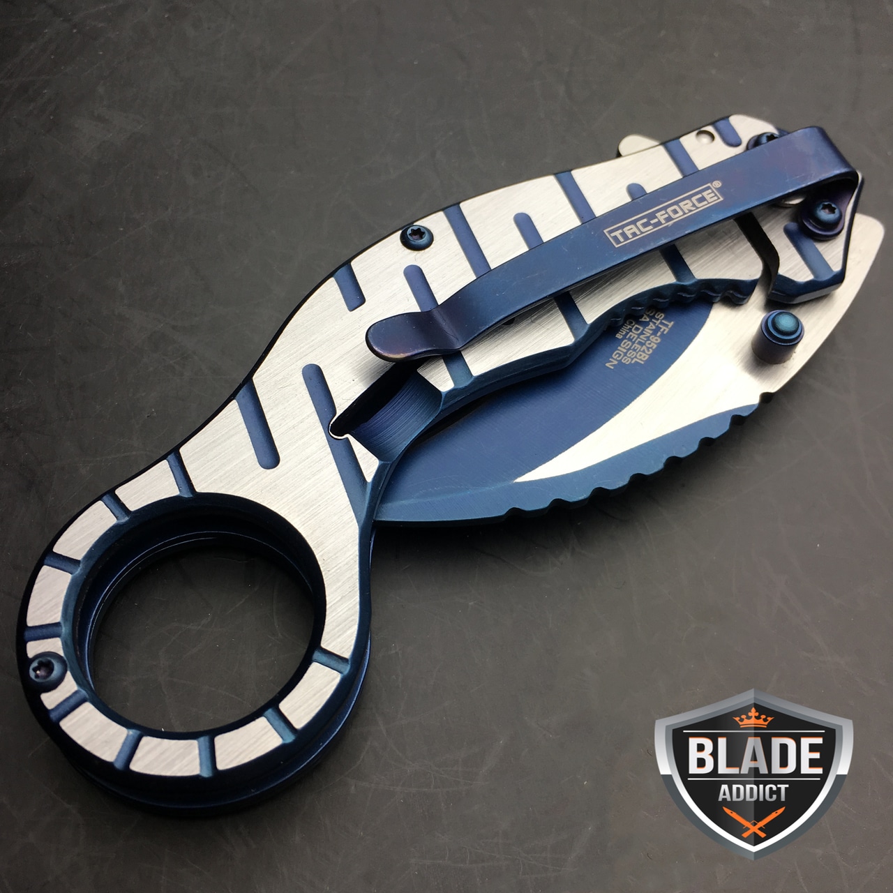 6.5" TAC FORCE Tactical Spring Assisted Open Karambit Pocket Knife CLAW BLUE EDC