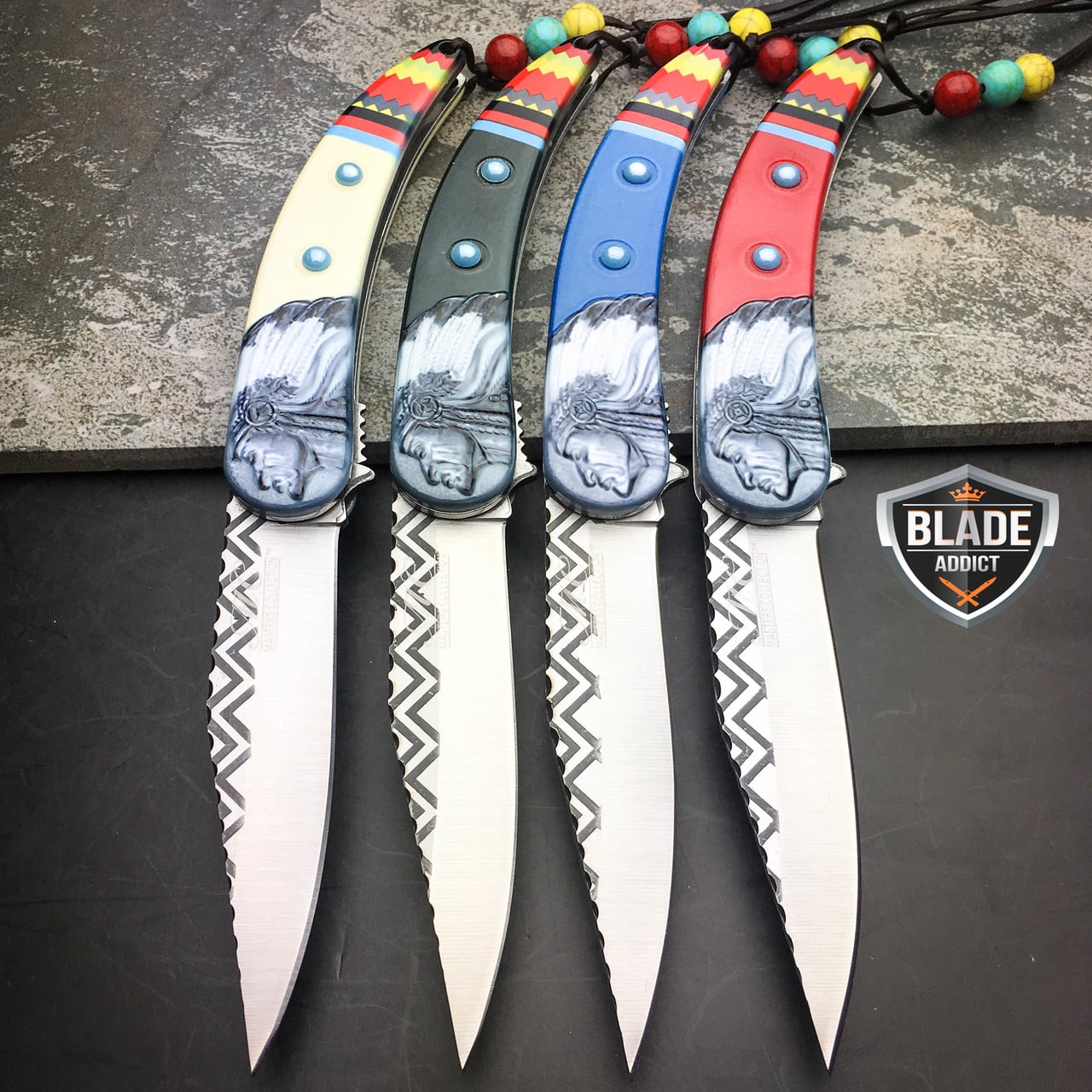 4 PCS Native American Indian Spring Assisted Open Folding Pocket Knife EDC SET