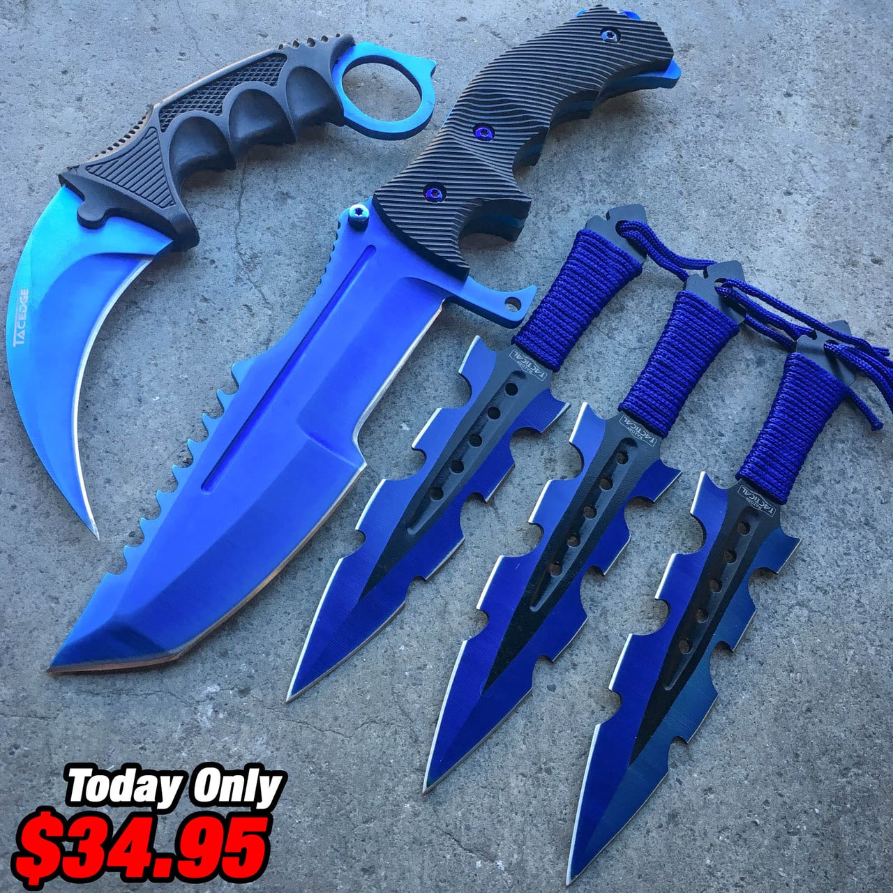 5 PC Blue Tactical Knife Set