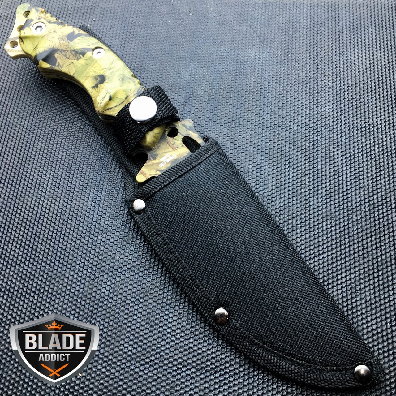 10" Hunting Camo Tactical Combat Survival FIXED BLADE Camping Knife Bowie Rambo