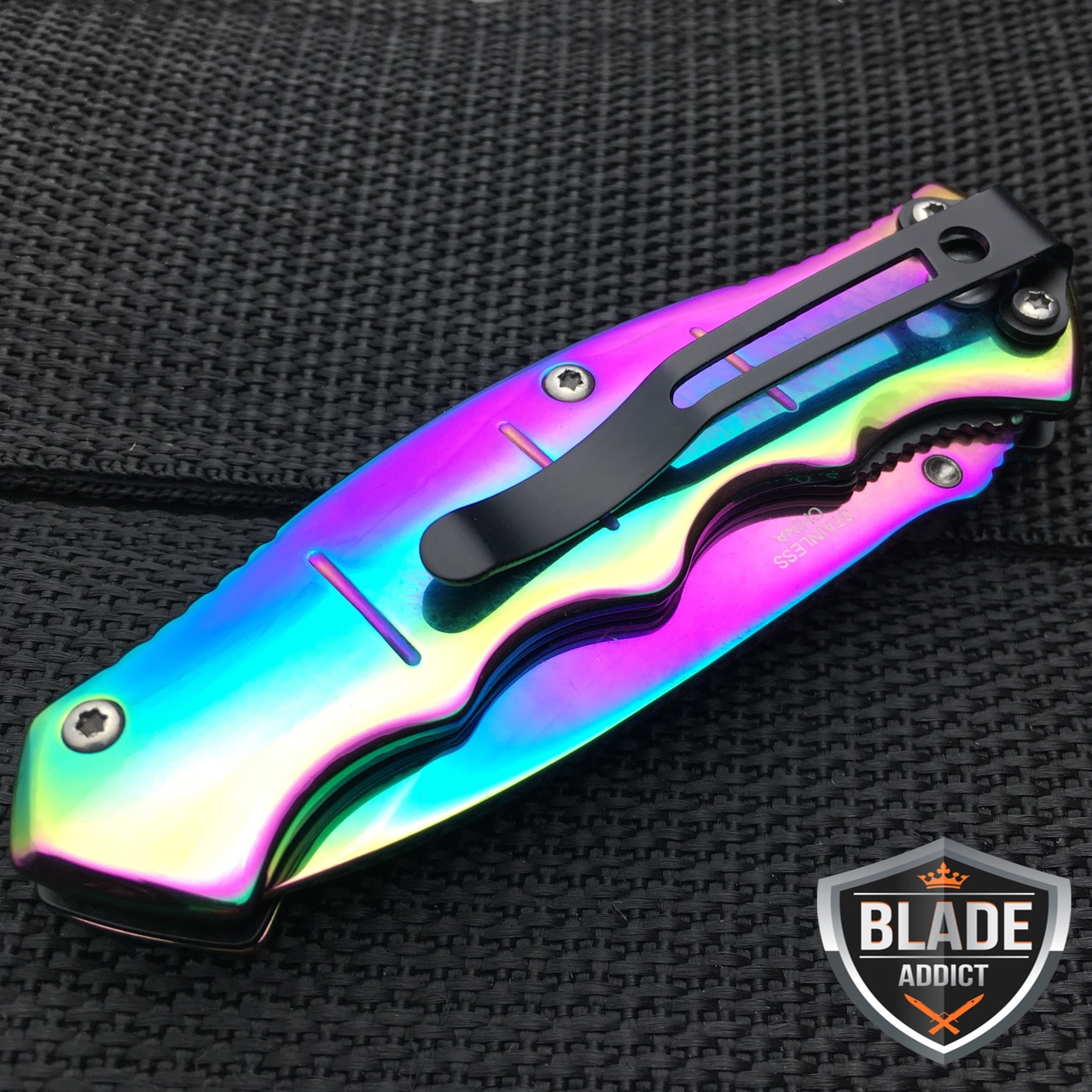 6.5" TITANIUM OXIDE RAINBOW TACTICAL SPRING ASSISTED OPEN FOLDING POCKET KNIFE 8