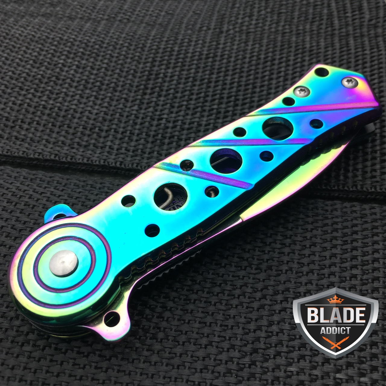 6.5" TITANIUM OXIDE RAINBOW TACTICAL SPRING ASSISTED OPEN FOLDING POCKET KNIFE 6