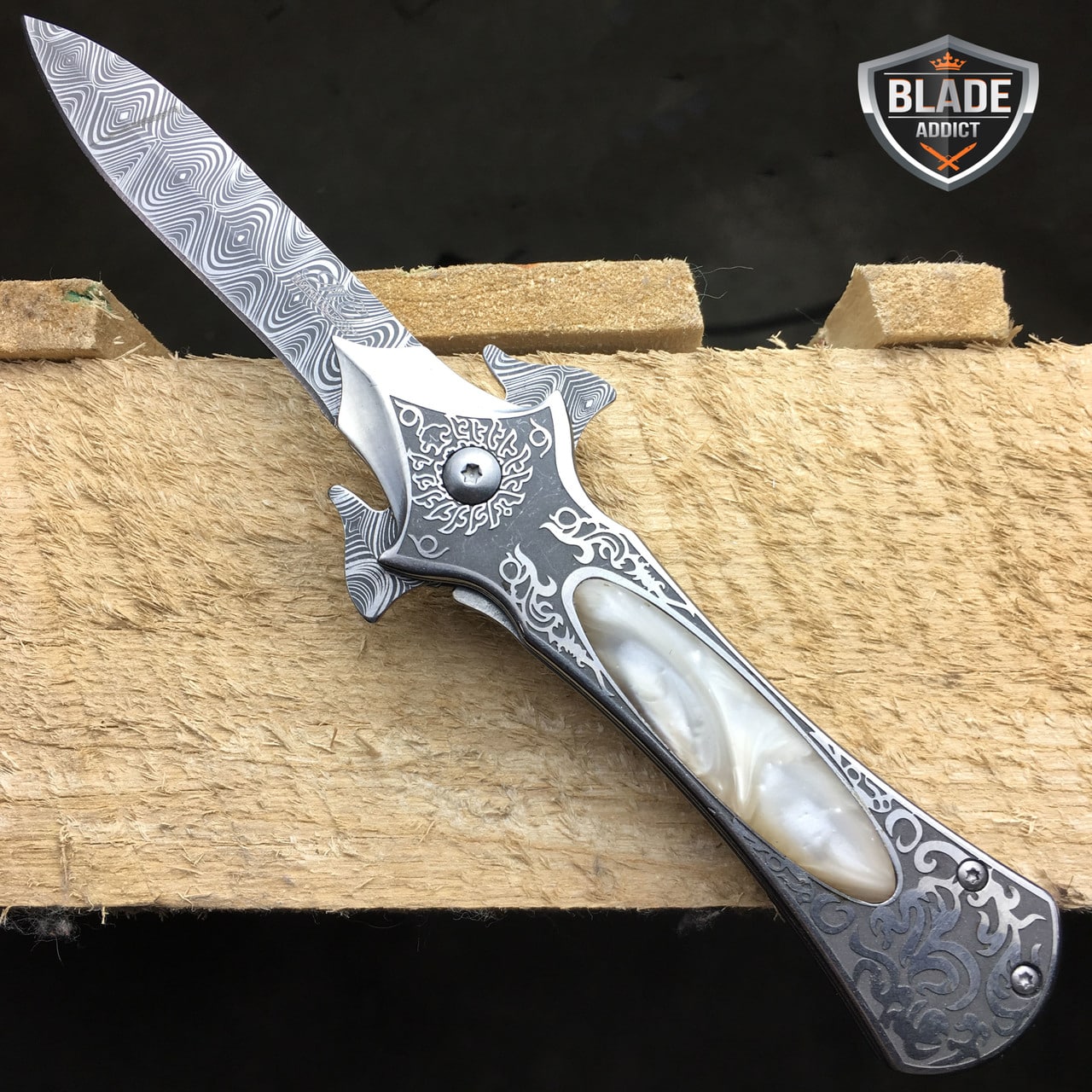 8" FANTASY FOLDING Dagger Dirk POCKET KNIFE Damascus Ninja Blade Diablo NEW