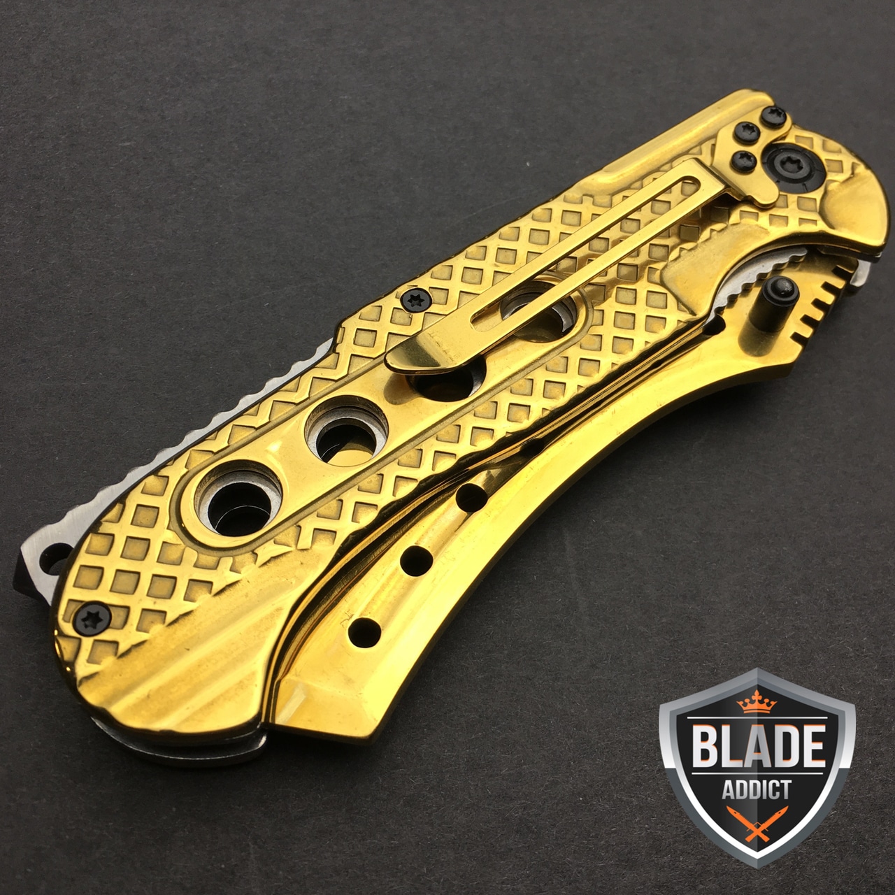 9" TACTICAL Razor Spring Assisted Open Folding Pocket Knife GOLD CLEAVER New