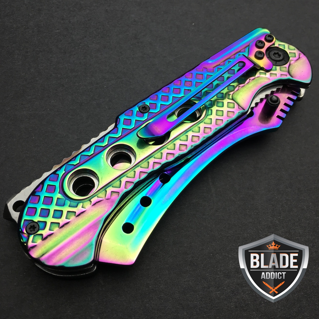 9" TACTICAL Razor Spring Assisted Open Folding Pocket Knife RAINBOW CLEAVER New