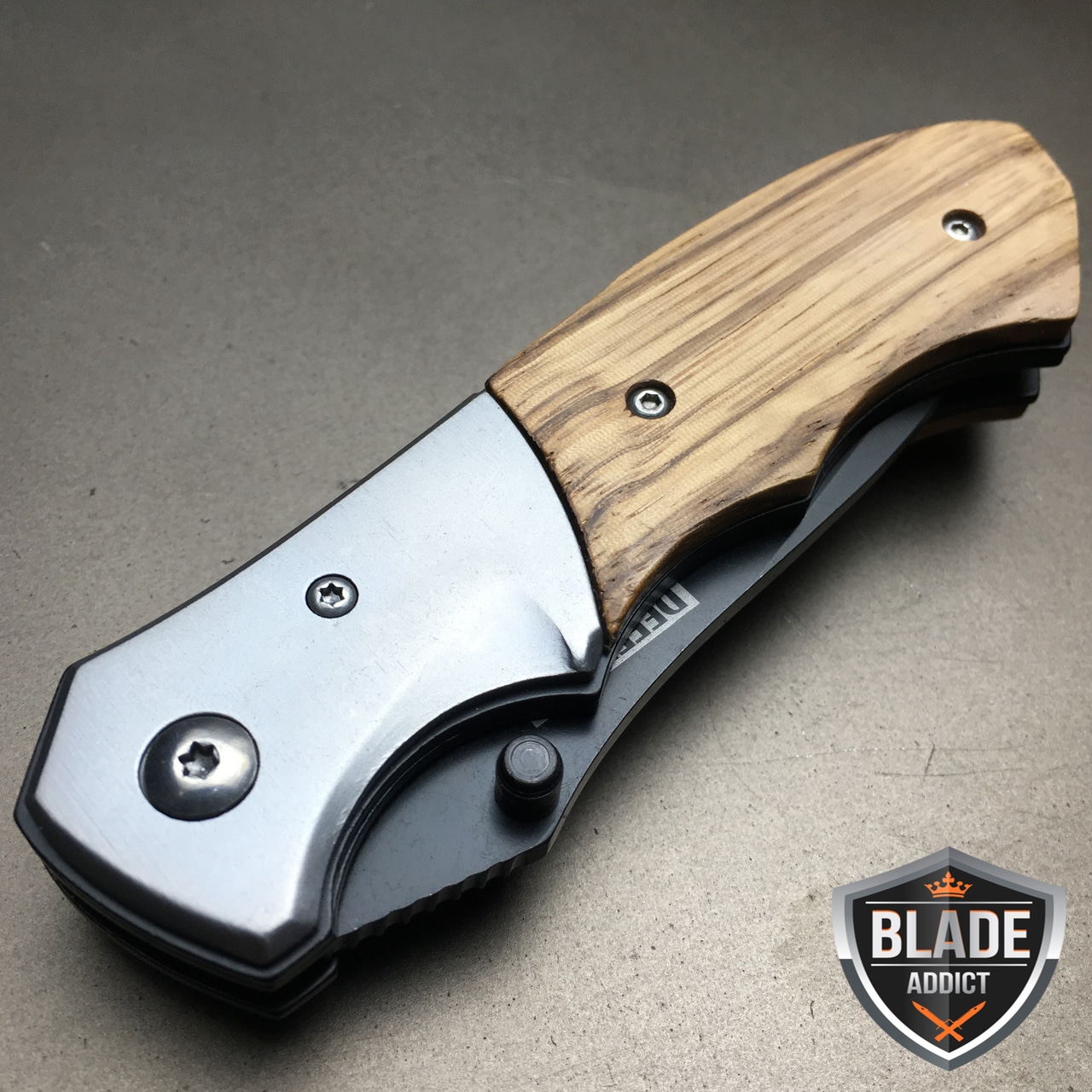 7.5" Classic WOOD Spring Assisted Open Pocket Knife Tactical Combat Survival EDC