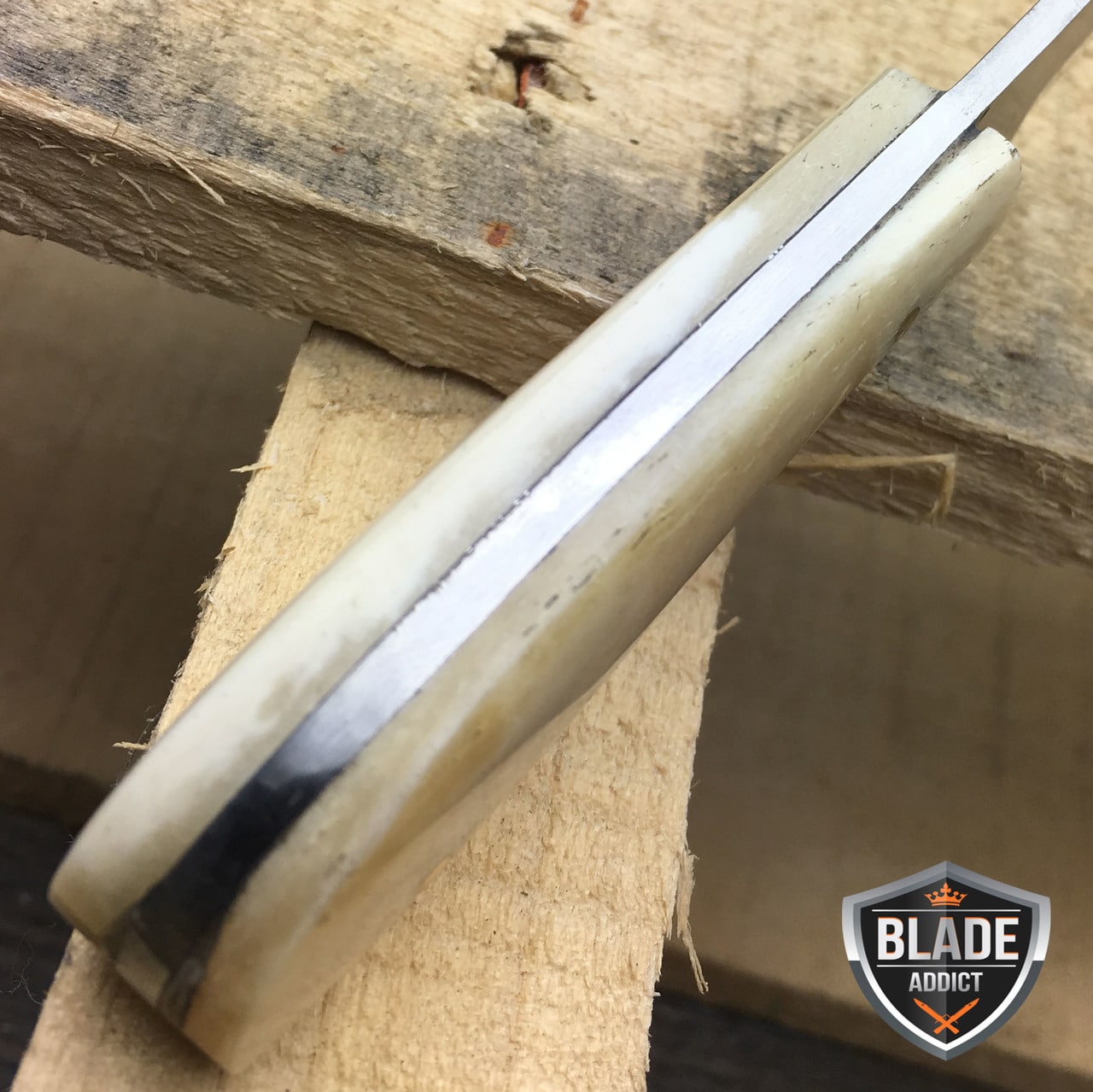 4.75" Hunting Fixed Blade Full Tang Neck Skinning Knife Bone + Leather Sheath