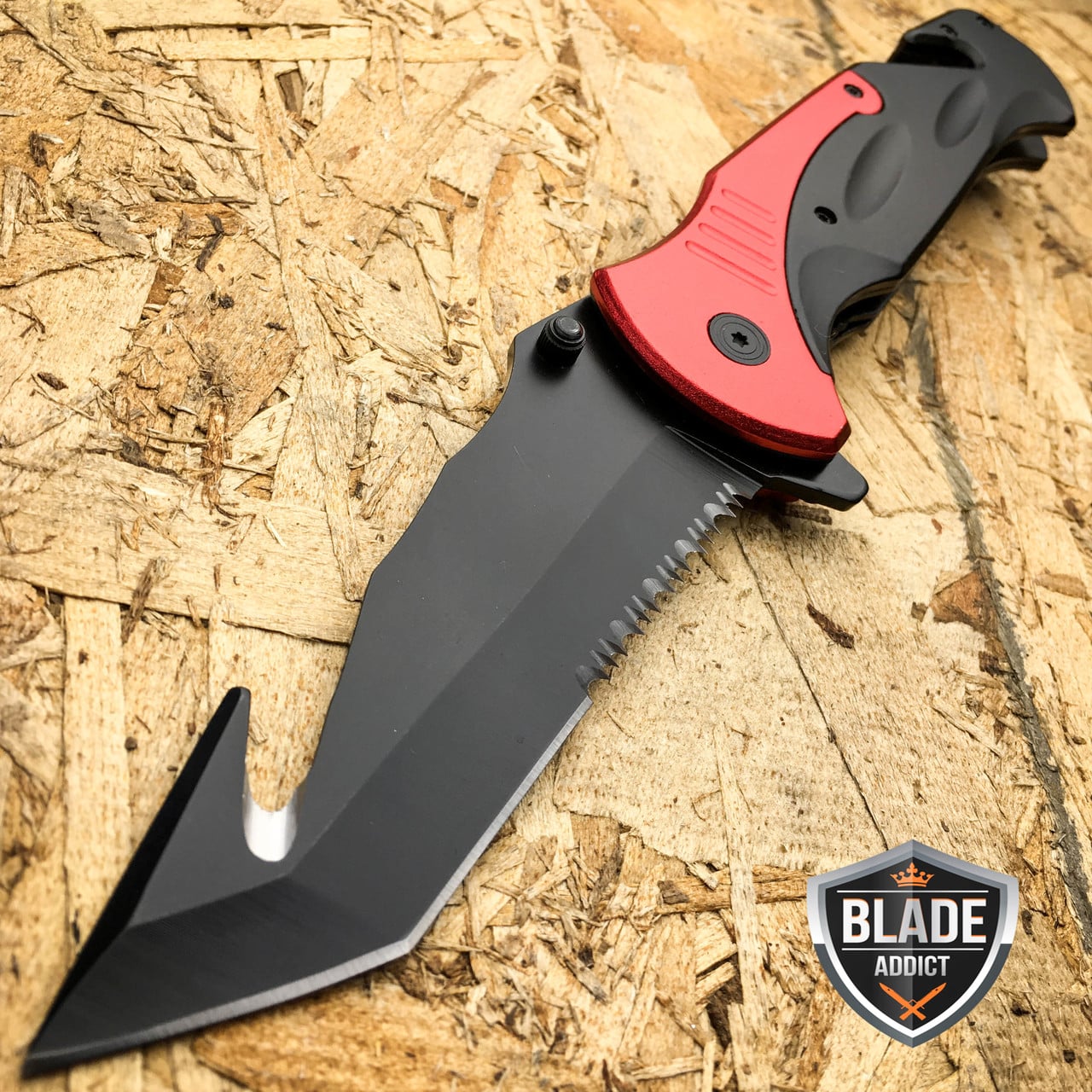 10.5″ HUGE MILITARY RED Tactical Spring Assisted Pocket Rescue Knife Gut Hook