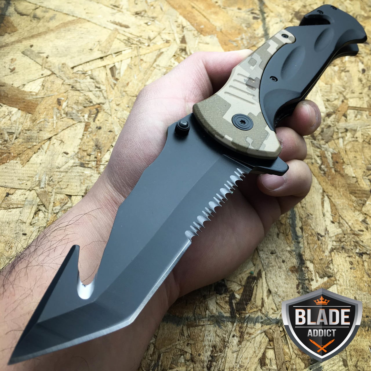 10.5" HUGE MILITARY BLACK Tactical Spring Assisted Pocket Rescue Knife Gut
