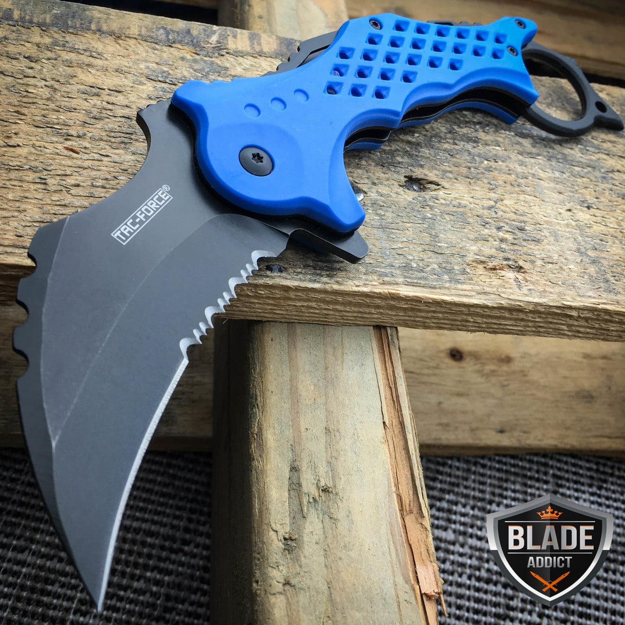 TAC FORCE BLUE Spring Assisted Pocket Knives KARAMBIT CLAW Blade Tactical Knife
