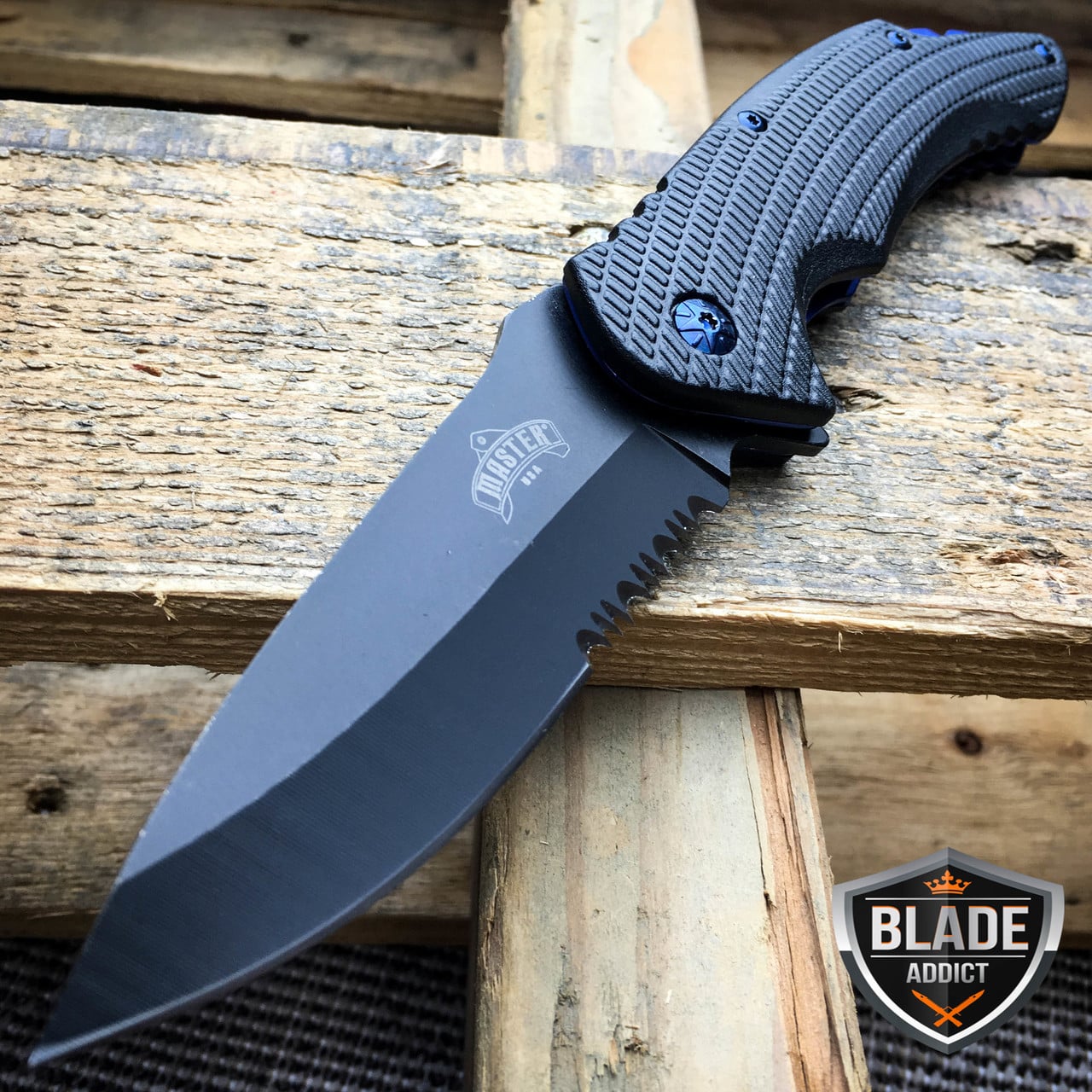 8.25" MASTER USA TACTICAL FOLDING SPRING ASSISTED KNIFE Blade Pocket Open BLUE