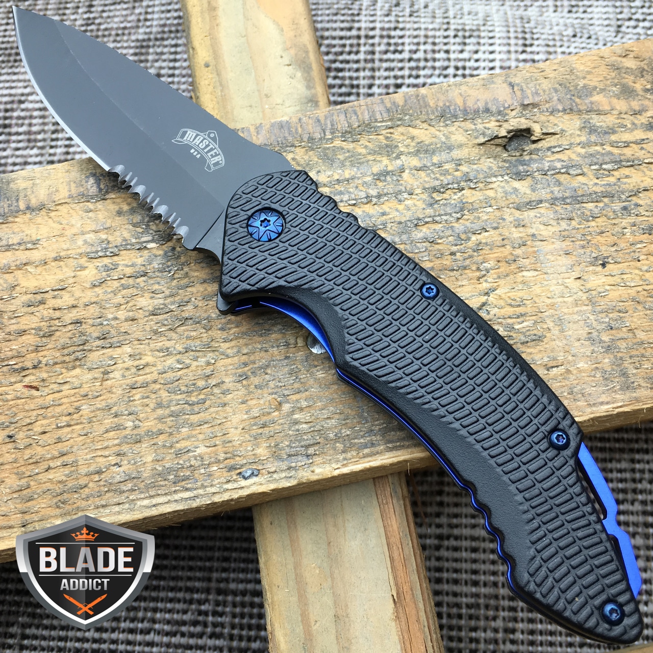 8.25" MASTER USA TACTICAL FOLDING SPRING ASSISTED KNIFE Blade Pocket Open BLUE