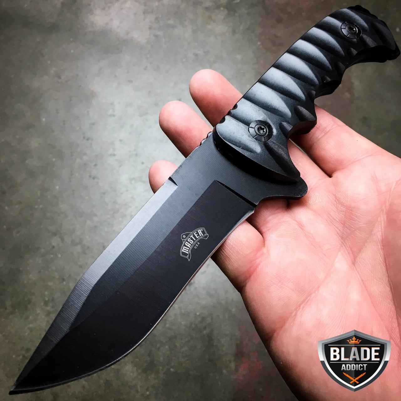 9" Black TACTICAL GRIP HUNTING SURVIVAL RAMBO FULL TANG FIXED BLADE KNIFE