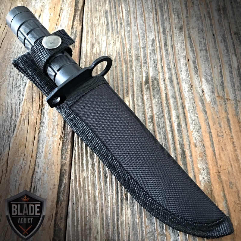 9" Tactical Hunting Rambo BLACK Fixed Blade Knife Military Bowie + Survival Kit