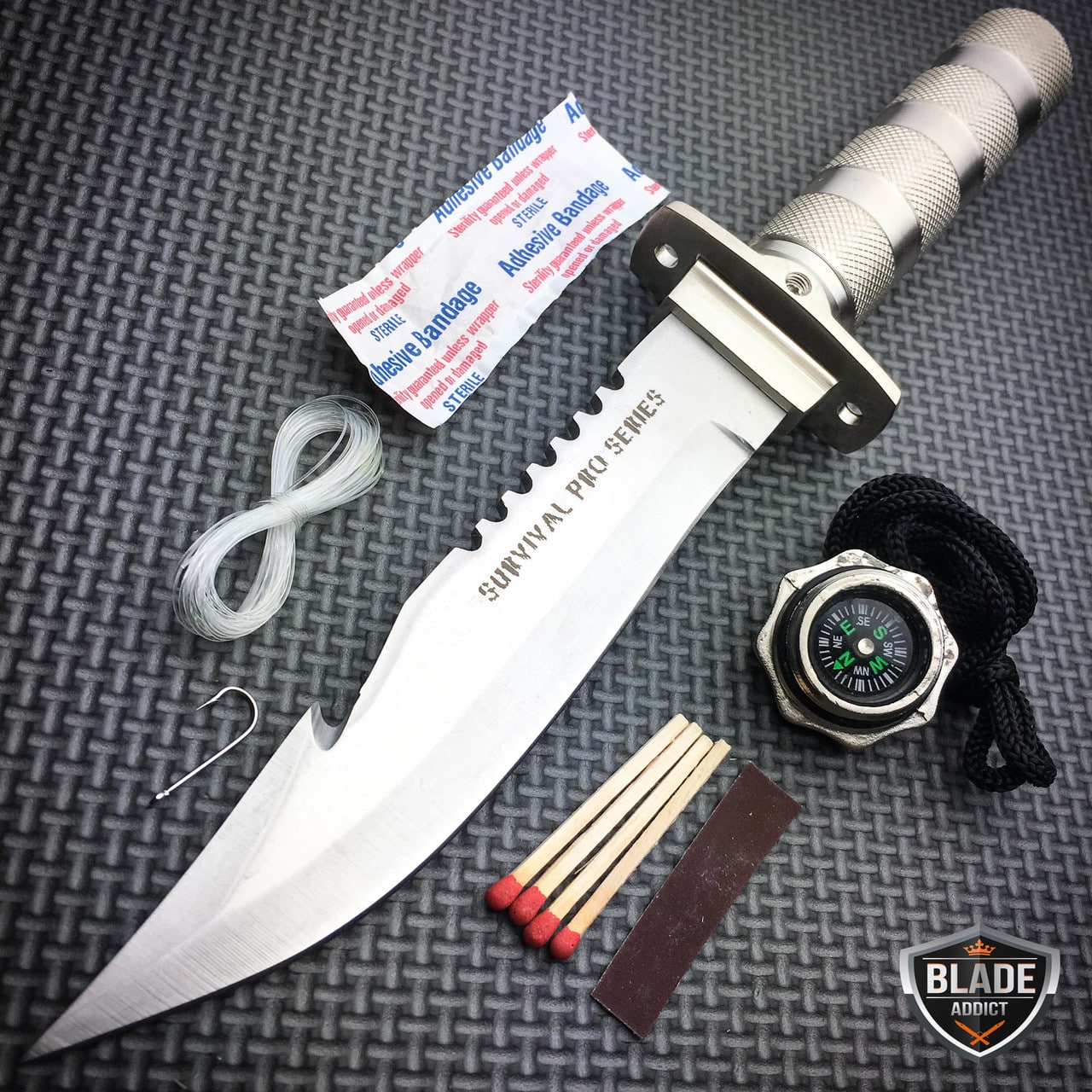 11" Tactical Fishing Hunting Survival Knife w/ Sheath Bowie Survival Kit Camping