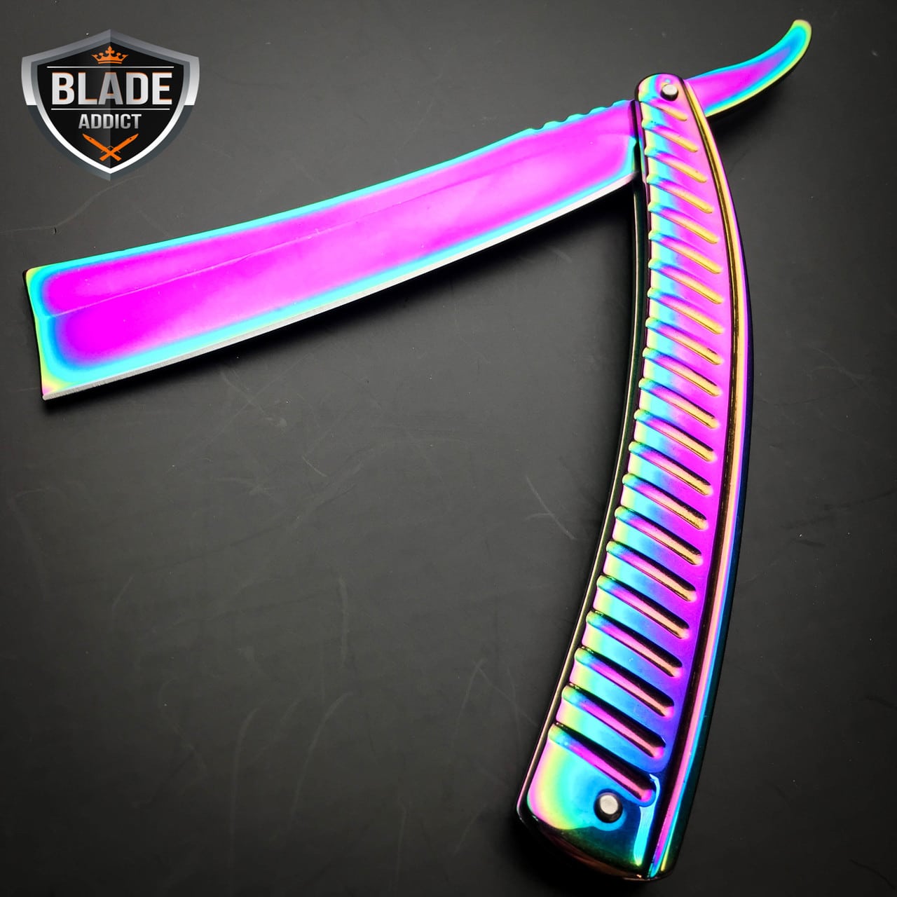Rainbow FADE Straight Blade Barber Razor Folding Pocket Knife Shaving Cut