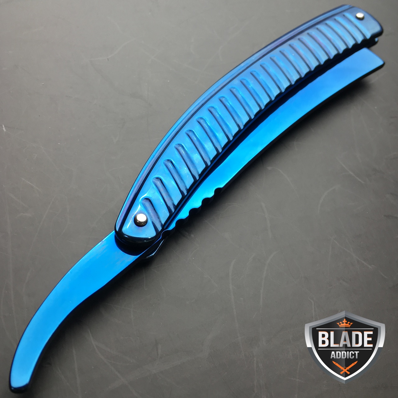 Blue FADE Straight Blade Barber Razor Folding Pocket Knife Shaving Cut Throat