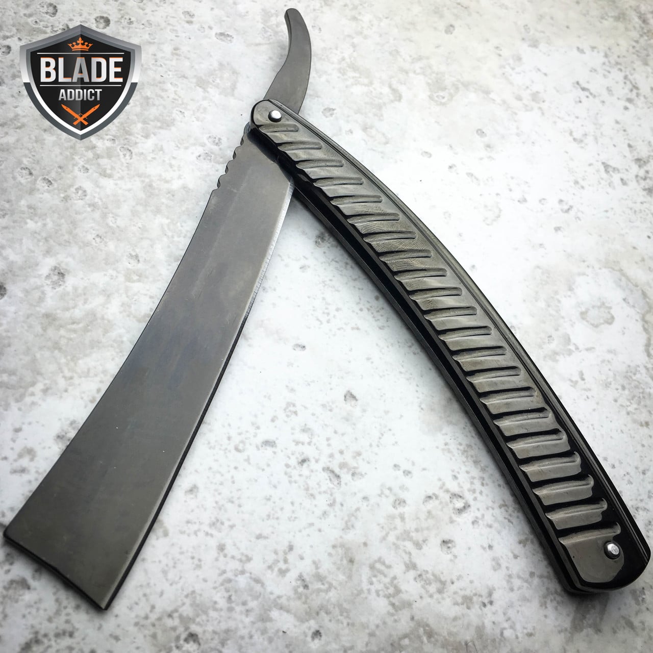 BLACK Straight Blade Barber Razor Folding Pocket Knife Shaving Cut Throat NEW