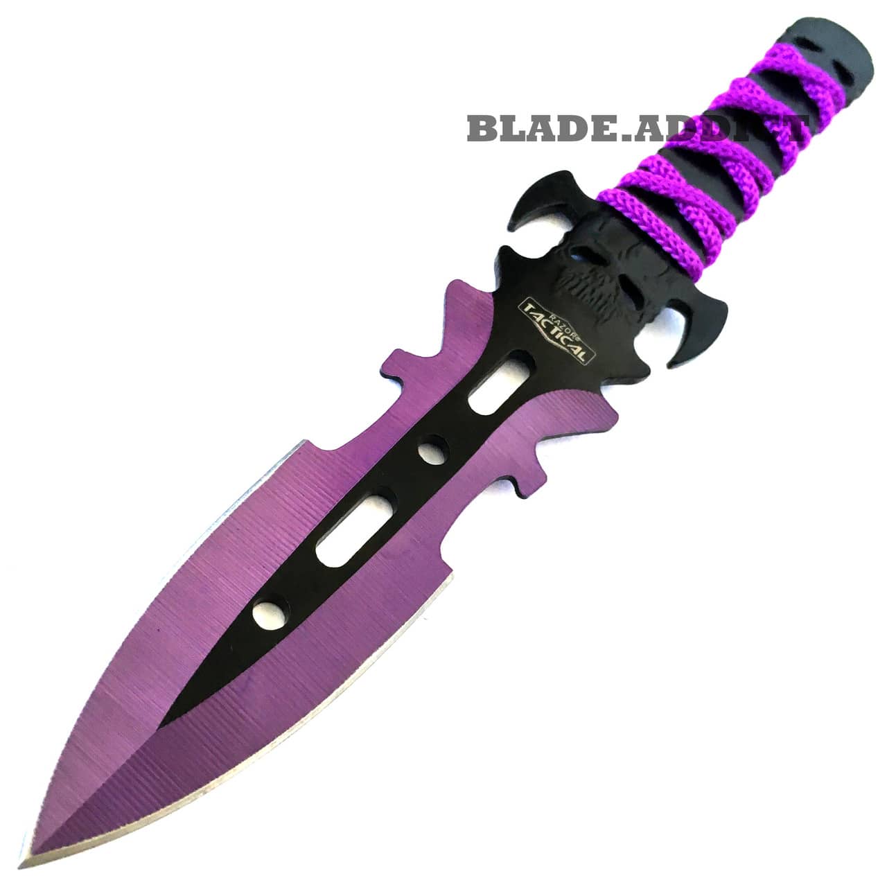 3PC Ninja Tactical Combat Naruto Kunai Throwing Knife + Sheath Purple SET