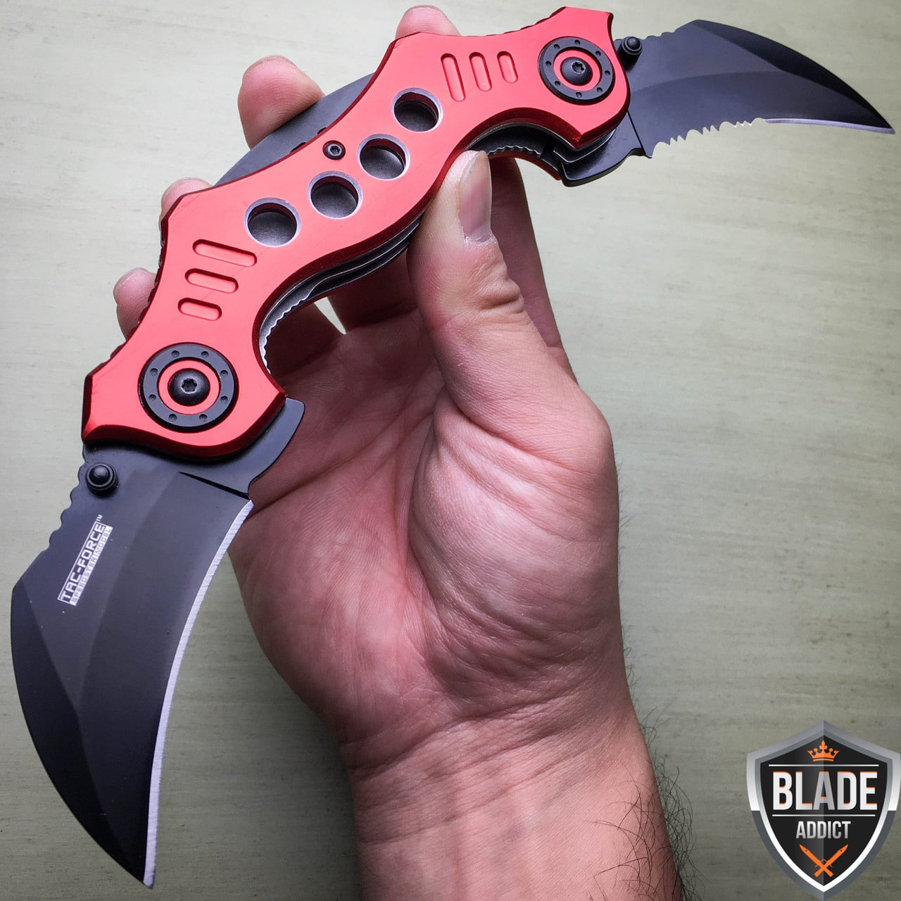 TWIN DUAL BLADE Karambit Claw SPRING ASSISTED OPEN Combat Folding POCKET KNIFE