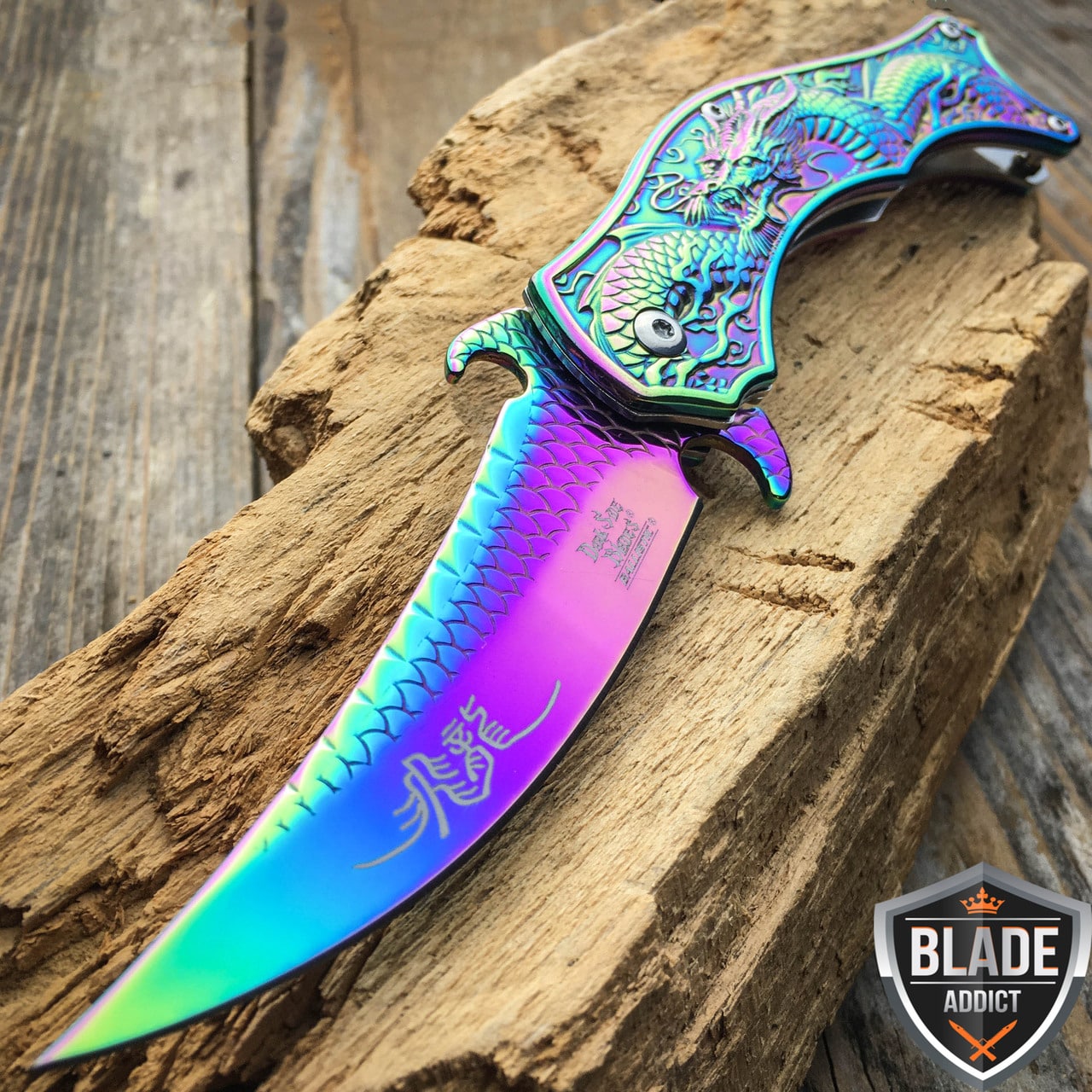 8" DRAGON RAINBOW TACTICAL Spring Assisted Open Blade FOLDING POCKET KNIFE Fade