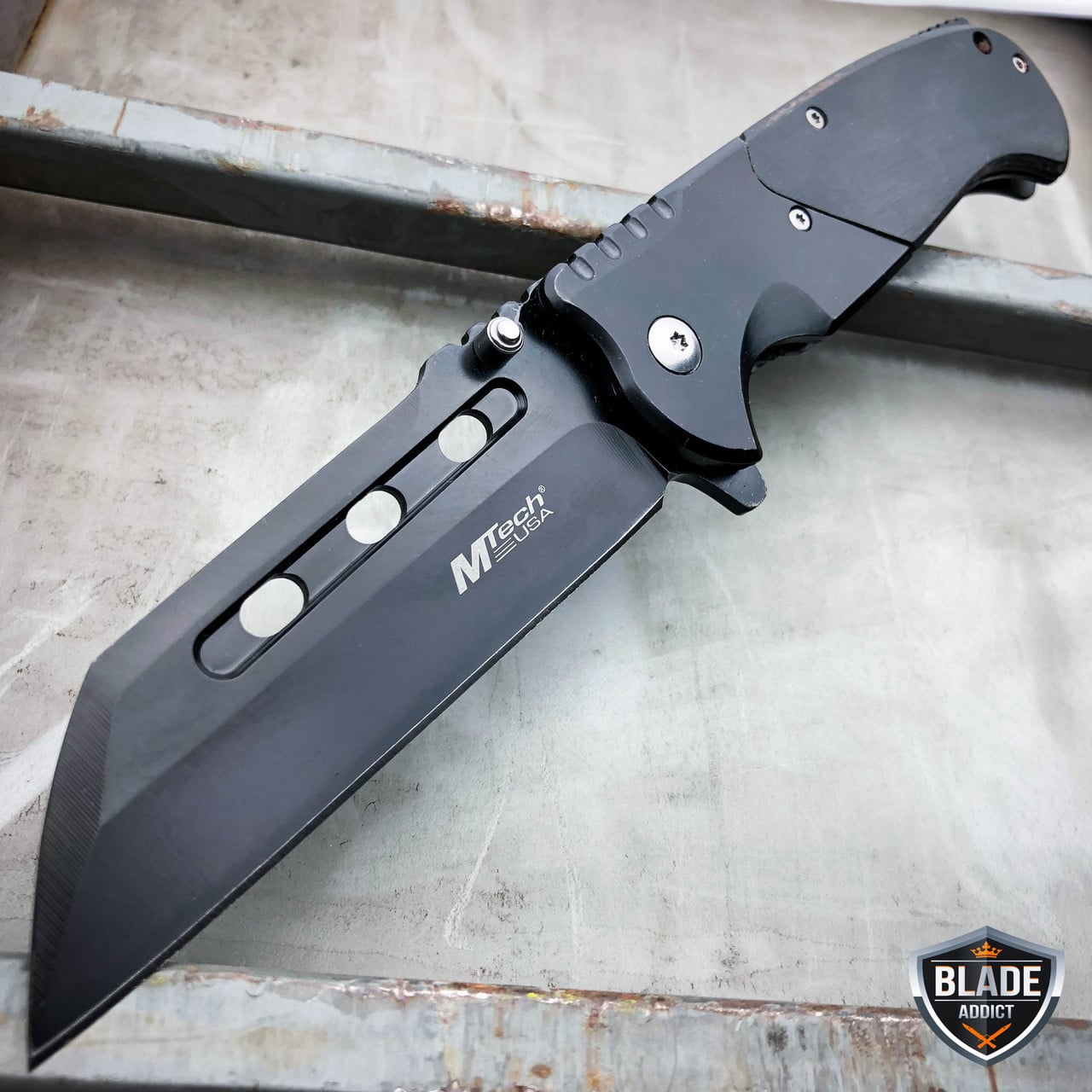 M-Tech TACTICAL Spring Assisted Pocket Knife CLEAVER RAZOR FOLDING Blade BLACK