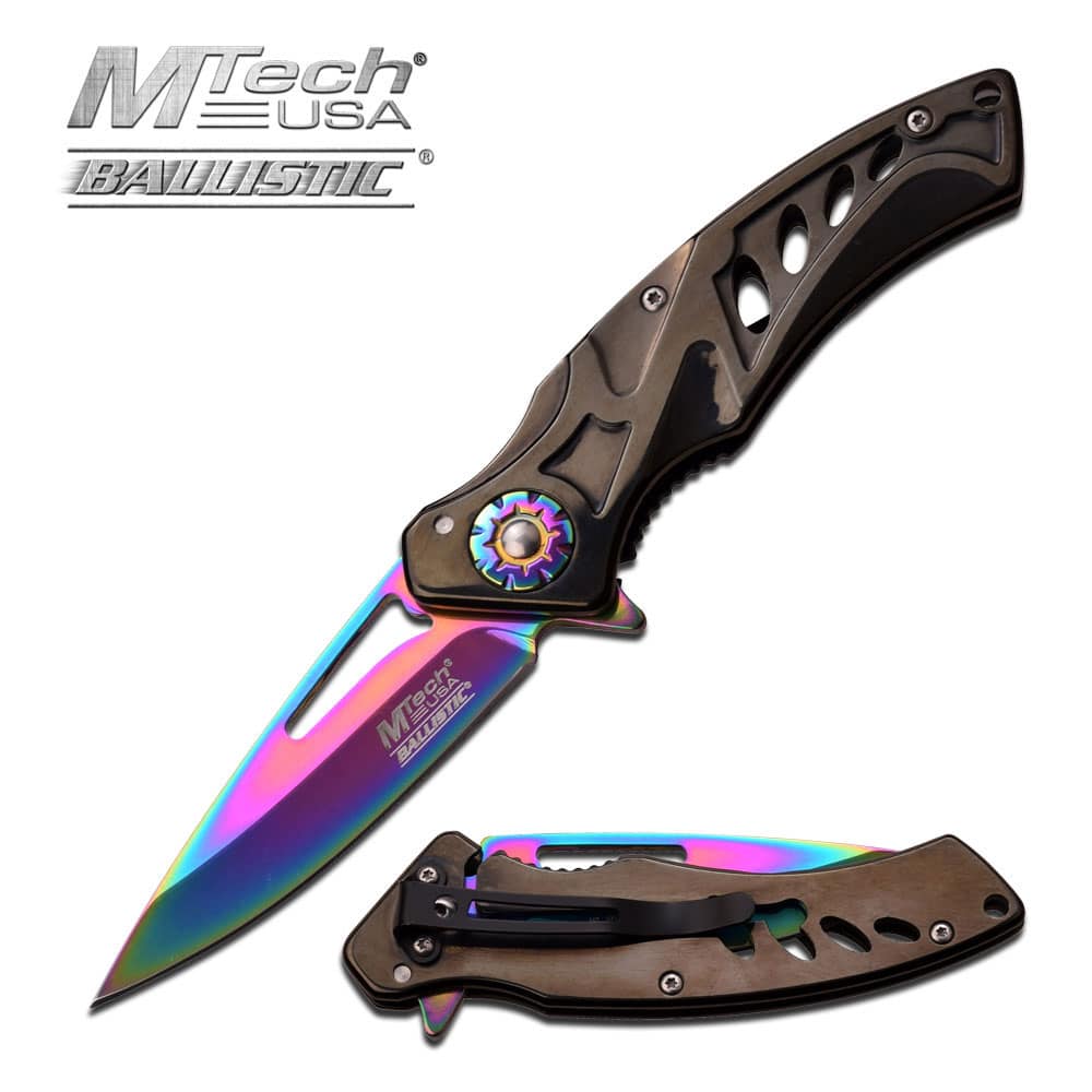 MTECH SPRING ASSISTED Open Rainbow FOLDING POCKET KNIFE Tactical Rescue New