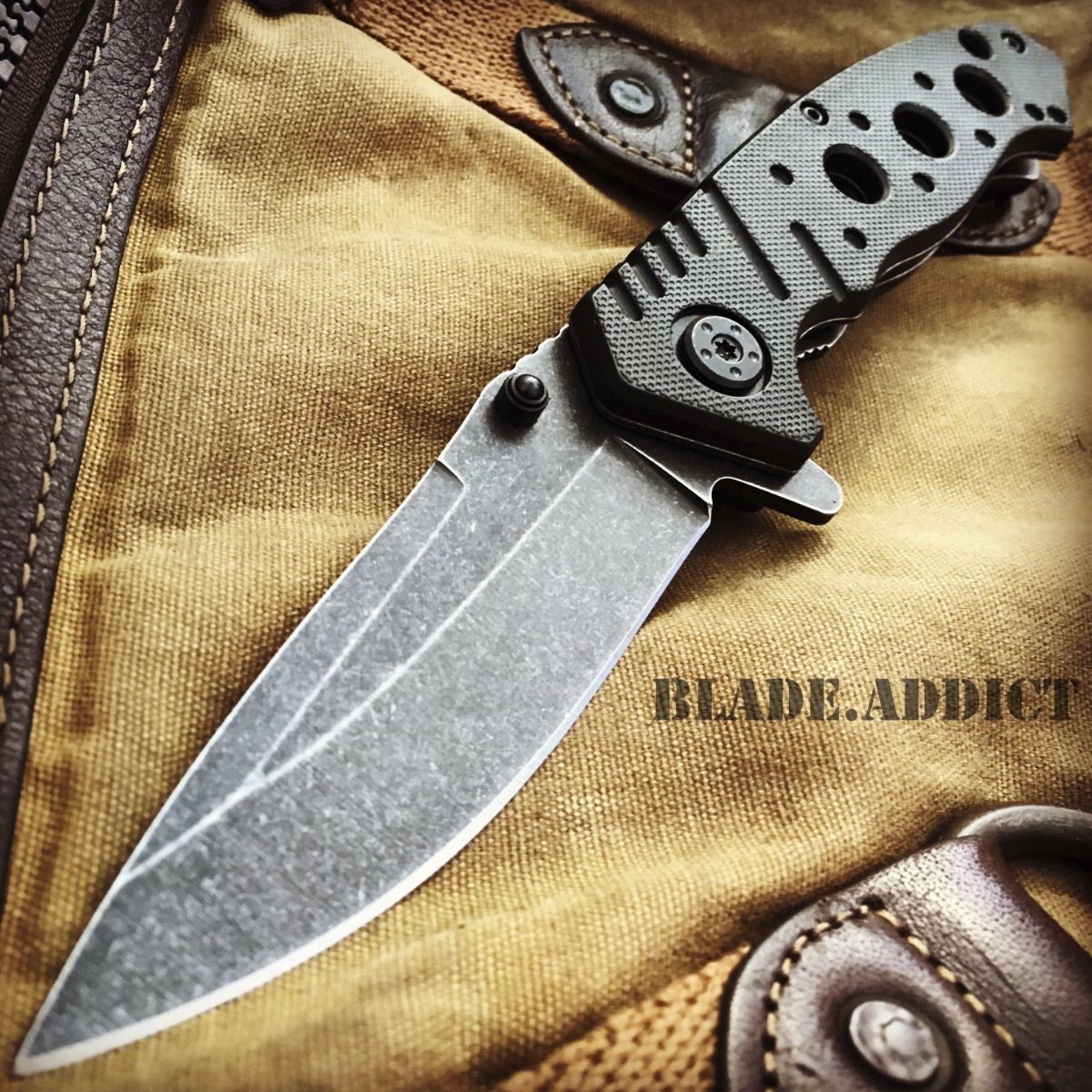 8" BALLISTIC Stonewash Tactical Spring Assisted Open Combat Army Pocket Knife