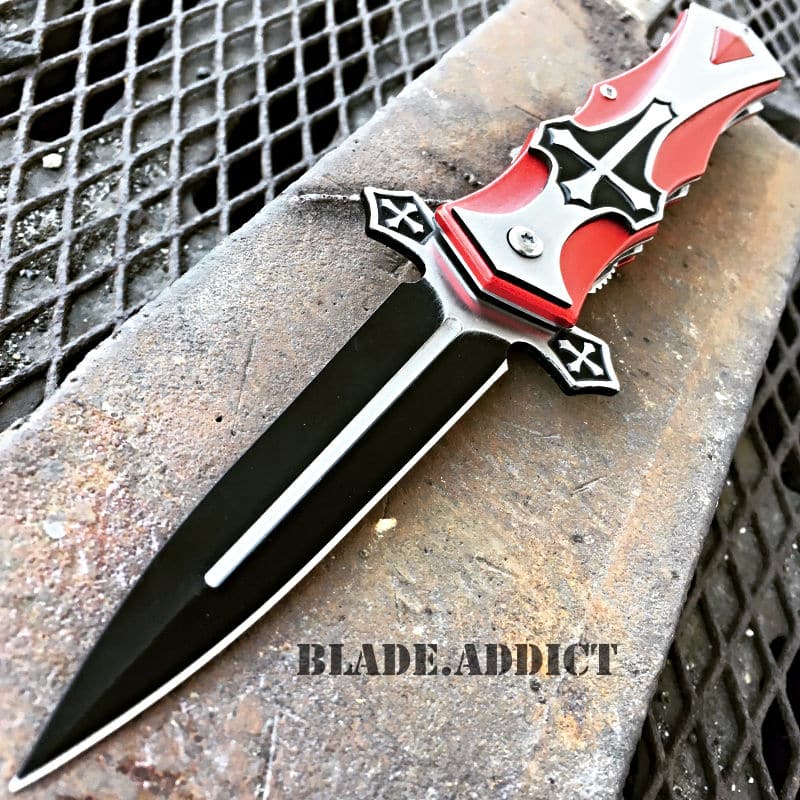 TAC-FORCE Crusader Cross Spring Assisted Pocket Knife Red